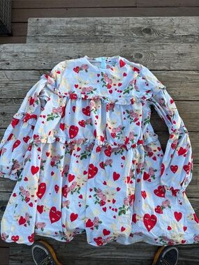 Vivetta Blue Dress with Heart Faces and Floral Patterns size 42
